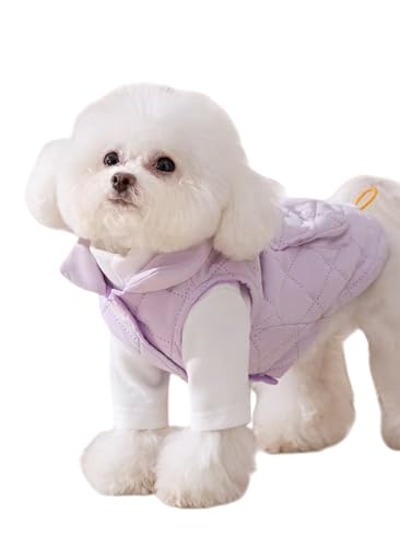 犬ふく秋冬 小型犬 バイカラー風 冬用キャットウェア 小型犬 服 厚手 保温 ボア素材 背中開き 暖かい 猫服 冬 保温 柔らかい コットン お散歩 ?外 軽量 着脱簡単 (紫色の綿入りジャケット,XS)