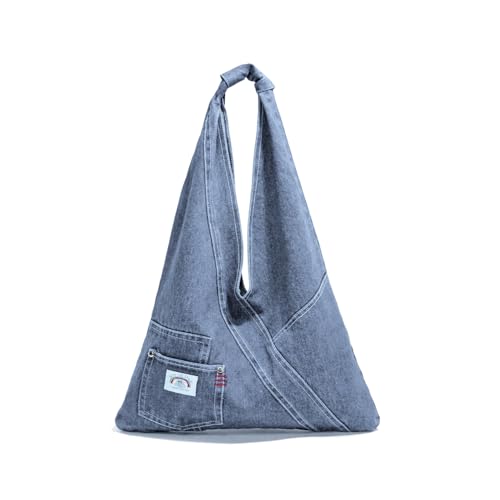 Denim Purses For Women Fashion Trendy Jean Purse Denim Purse Handbag Shoulder Bag Foldable Cute Canvas Denim Tote Bag (Blue)