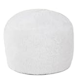 HOMBYS Unstuffed Ottoman Pouf Cover,Round Faux Fur Foot Stool, 20'x20'x12' Fuzzy Chair, Floor Bean Bag(No Filler),Foot Rest with Storage for Living Room, Bedroom, Office, White Cover ONLY