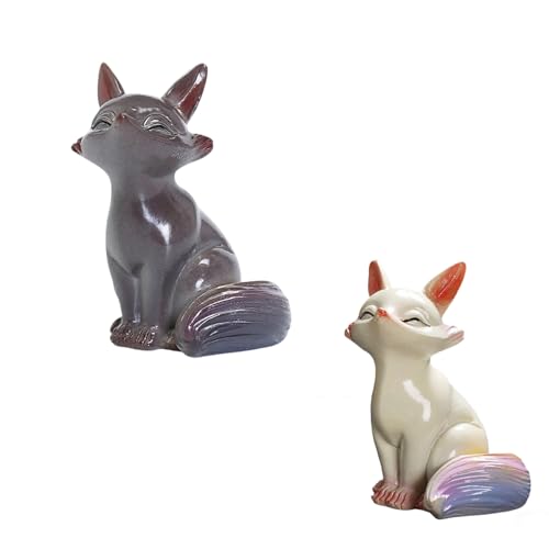 Mascota de té de zorro que cambia de color, figura de cerámica que cambia de color con agua caliente, juego de té Kungfu hecho a mano, decoración para decoración de casa de té (sentado, 1 unidad)