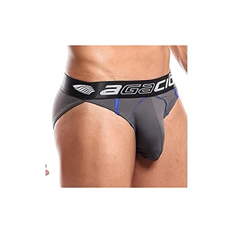 Agacio Mens Bikini Underwear w/Enhancing Pouch, Sexy Mens Underwear w/Low Rise Waistband and Ultra-Soft Fabric, Brazilian-Style Grey Cover