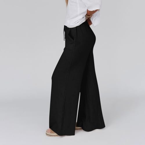 Linen Pants for Women High Waisted Palazzo Pants Lightweight Wide Leg Flowy Beach Pants with Pockets Resort Outfits4