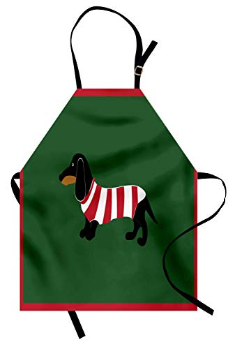 ABAKUHAUS Dackel Kochschürze, Canine Cartoon-Hund, Unisex-Küchenlätzchen mit verstellbarem Hals für Kochen Gartenarbeit, 67 cm x 80cm, Jägergrün Rubin