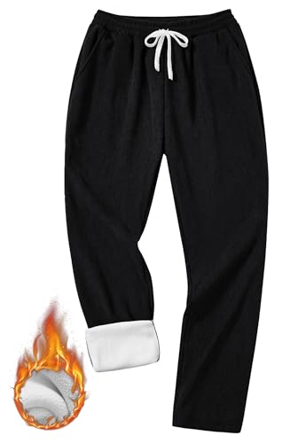 Men's Corduroy Sweatpants Casual Sherpa Lined Drawstring Warm Pant with Pockets (S-2XL)