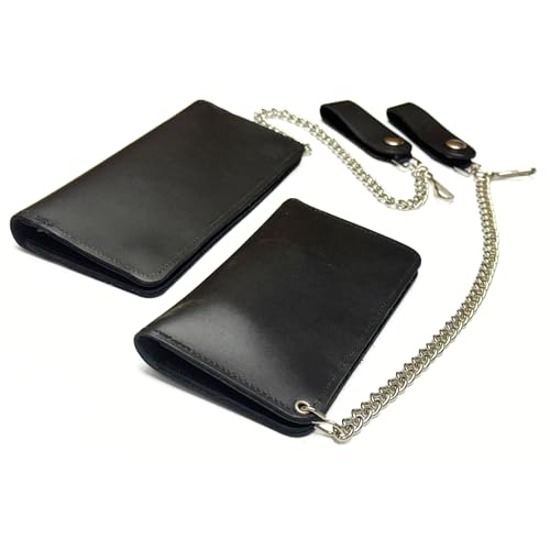 Heavy Duty Black Leather Trucker Wallet with Snaps, Zippers, Credit Card Holders and Chain - 6 Inches3