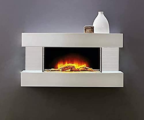Marco Paul Modern 32" Wall Mounted White Electric Fireplace LED Flame Effect - Electric Room Heater with Log Burner Realistic Electric Fire 2 Heat Settings Timer Remote Fireplace Home Decor (2000W)