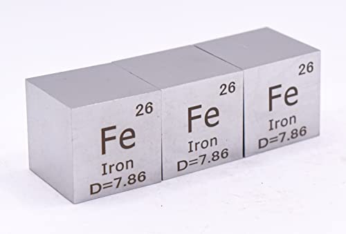 Image of 1 inch 25.4mm Iron Ferrum Metal Cube Fe up to 99.9% Pure Periodic Table Element Engraved Density Collection Science Education Display Block Cube + Acrylic Case Box - 1PC