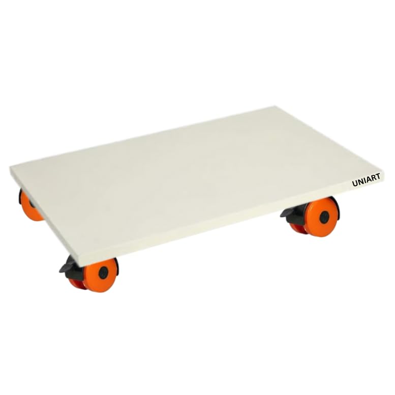 UniArt Heavy Duty Wooden CPU Tower Stand, Computer CPU Trolley with Locking Wheels (Orange & Black Wheels, 15.7 x 9.2 x 2.8 inches) (White)-image-25