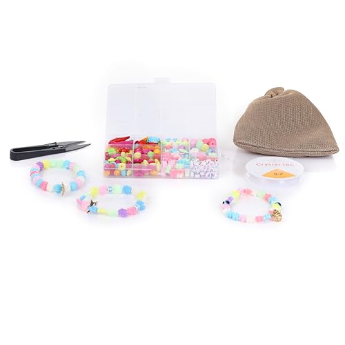 Image of Ambitieux DIY Bracelet Making Kit for Girls - 12 Types Colorful Beads with Charms, Elastic Thread, Earrings, Clasps & Rings - Jewellery Craft Kit for Kids, Birthday Return Gift, Rakhi Special Set for 2 3 4 5 6 7 8 9 10 years (Multicolor 2)