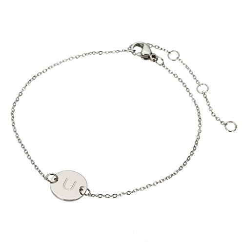 Image of HUAN XUN Stainless Steel Engraved Initial Bracelet Adjustable, 7.87 inch