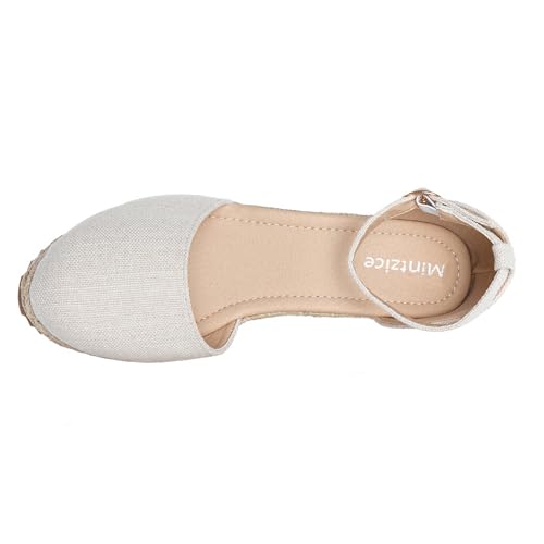 Mintzice Women's Closed Toe Solid Cross Vamp Ankle Strap Espadrille Wedge Sandals3