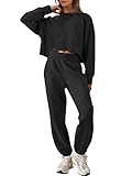 Picture of ANRABESS Womens 2 Piece Outfits Lounge Sets Cropped Sweatshirt & Joggers Fashion Sweatsuit Sweat Set 2025 Fall Travel Outfits Black X-Large