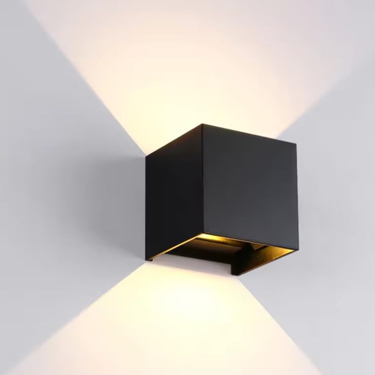 No Nonsense Products LED Outdoor Wall Light Waterproof Up & Down Adjustable Beam Angle Cube Box Style 10x10x10cm Garden Patio Night Lights (Warm White)
