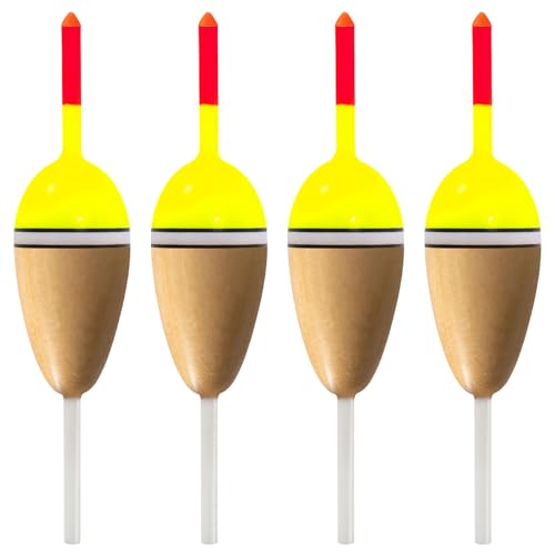 Alwonder 4-Pack Bobbers for Fishing. Buoyant Balsa Wood Body Slip Bobbers Floats, Oval High Sensitive Slip Bobber for Fishing Crappie Bluegills Trout Bass Panfish Catfish Walleyes 2.4in