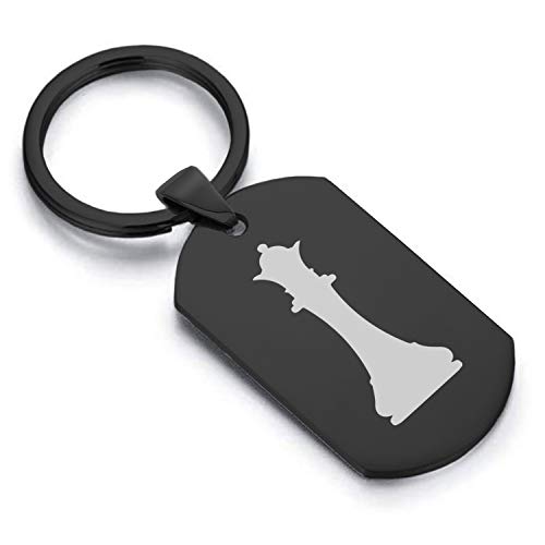 Comfort Zone Studios Stainless Steel Queen Chess Piece Dog Tag Keychain Circle Ring, Black
