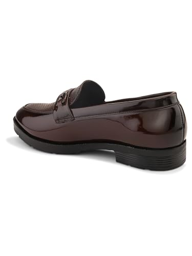 Image of STANPHORD Men Glossy Horsebit Loafer Shoes | Shiny PU Slip-On Moccasins | Cushioned Anti-Slip | Office Formal Party Business Wear(TPSL 25013)