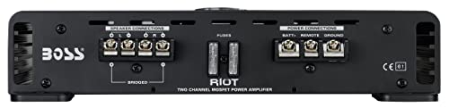 Boss Audio Systems R6002 Riot Series Car Audio Stereo Amplifier - 1200 High Output, 2 Channel, Class A/B, 2/4 Ohm, Low/High Level Inputs, High/Low Pass Crossover, Full Range, Bridgeable, Subwoofer #TOP4