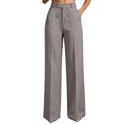Work Slacks Pull On Dress Pants for Women Business Casual Front Seam Wide Leg Slacks Wardrobe Capsule Women Over 50 Pantalones De Vestir para Mujer Gray