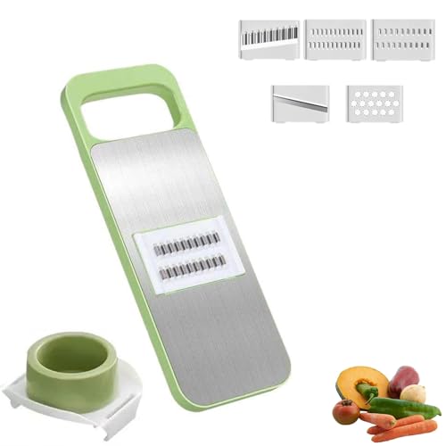 Mandolina de cocina 5 en 1 con protector de manos, cortador de verduras multifuncional de acero inoxidable, rallador y rebanador manual para patatas, cebollas, queso y zanahorias