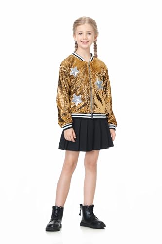 Image of LOLANTA Girls Sequin Jacket, Long Sleeve Kids Bomber Coats with Pockets, Spring Fall Outfits for 4-15 Years