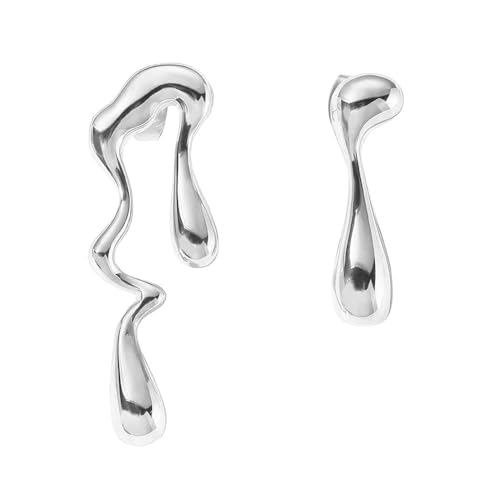 HSAJS Boucles D'oreilles Asymétriques Sculptées Forme Fluide Bijoux Élégants Minimalistes Dorées Brillantes