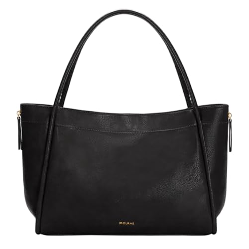 ICOLRAE Bolsa grande para mulheres, trabalho, couro vegano, bolsas de viagem, bolsas femininas para laptop de fim de semana (preta)