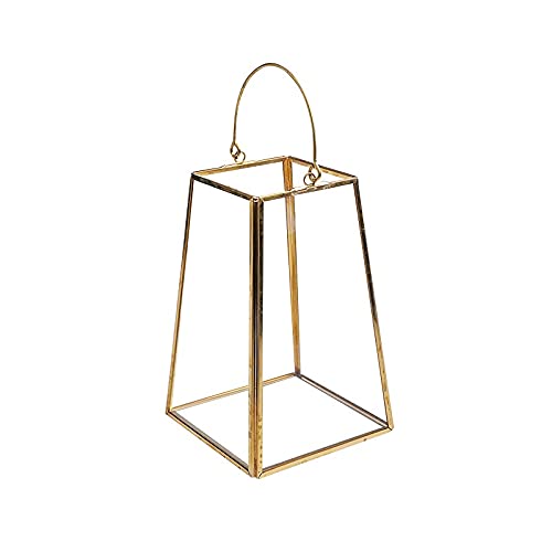 Candle Holders Glass Candle Holder Retro Copper Frame Windproof Trapezoidal Glass Flower Room Portable Candle Holder Dining Table Wedding Decoration Candle Stand (Size : Small)