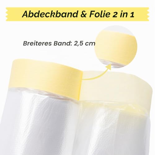 LLPT Abdeckfolie Klebeband mit Folie 2 Rollen 200cm(ungefaltet) x 20m Beige – Ansicht 3