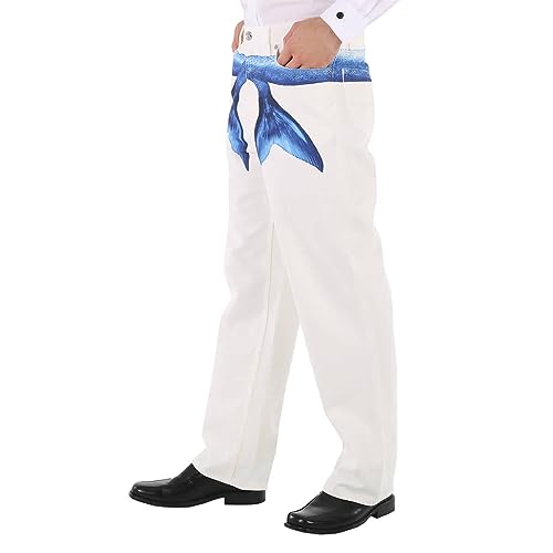 BURBERRY Men's White Mermaid Tail Printed Cotton-Denim Jeans, Waist Size 30"3