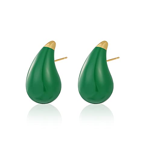 Chunky Gold Hoop Earrings Set，Lightweight Teardrop Hoop Earrings With 14K Gold/Silver Plating, Pearl With Thick Hoop Earrings, Minimalist Trendy Earrings For Women Girls (Parakeet) #TOP4