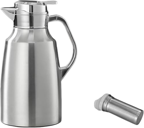 まほうびん ポット大容量卓上ポット 魔法瓶 保温ポット 304 ステンレス真空断熱 二層断熱 高い保温効力 開閉簡単 省力 軽量 北欧風 家庭用 業務用 お茶 コーヒー 水 ジュース用 I5 (2L,シルバー)