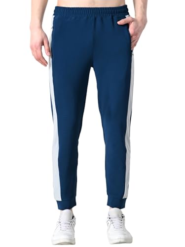 Image of Men's Dobby Lycra Striped Gym, Yoga & Sports Wear Stretchable Dri Fit Track Pant & Jogger with Zipper Pockets Black Large