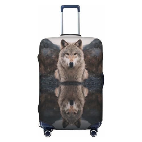The Wolf by The River Durable Luggage Cover Suitcase Protector Anti-Scratch Luggage Cover Fits 18-32inch Luggage, Black, M