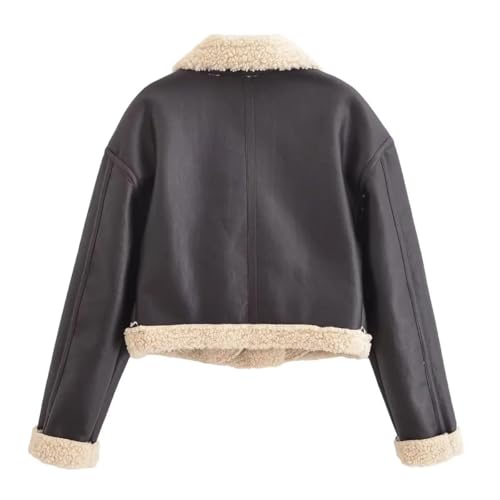 Pohullan Women Fall Motorcycle Style Double Sided Zipper Jacket Leather Coat Lapel Patchwork Jacket2