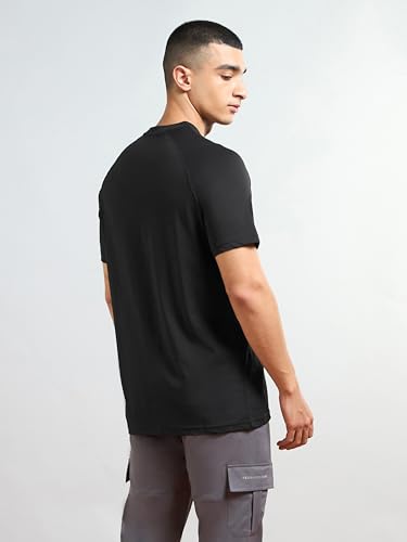 Image of TECHNOSPORT Men's Solid T-Shirt COTFLEX Quick Dry Slim Fit Round Neck Sports Tee for Gym Running Casual Wear UPF50+ Anti Odour