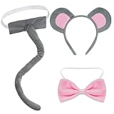 obmwang 3 Pieces Mouse Costume Set Mouse Ears Headband Bow Tie and Tail for Halloween Dress Up Party
