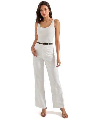 SUUKSESS Women Cotton Ribbed Built in Bra Tank Tops Shirts Summer Casual Basic Backless Going Out Tops (White,S) - Image 6