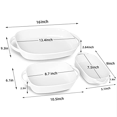 Ceramic 2.6/1.1/0.6 Quart Baking Dish Set of 3, 9.3\" x 13\", 6.1\"x8.7\", 5.1\"x 7.5\" (White, 3 Piece Assortment)