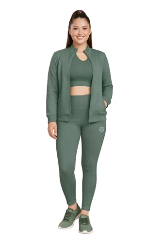 Image of Women 3 Piece Gym Workout Set | Sports Bra, Zip-Up Jacket & High Waist Leggings | Stretchable Yoga Activewear Co-Ord Set for Women | Fitness Gym Tracksuit