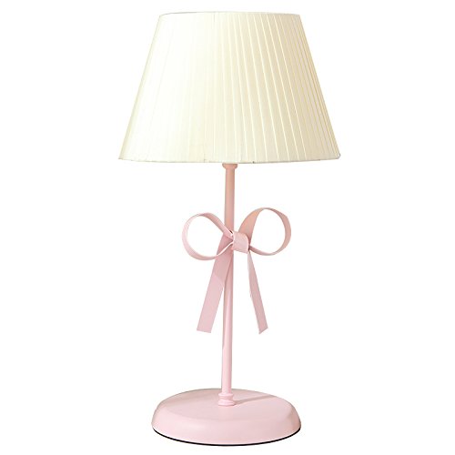 Image of WENGAN Nordic Fresh Style Table Lamp, Yellow Cloth Shade, Pink Bowknot Iron Base, Desk & Gift Lamp