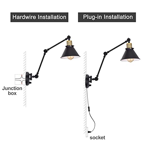 Trlife Plug In , Dimmable Wall Sconce Swing Arm Wall Lights Plug In Wall Mounted Light With 6Ft Plug In Cord, E26 Base, Ul Listed(Two Arms, 2 Pack) #TOP5