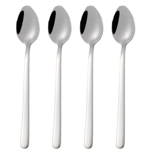 BZQCPLX 4pcs Stainless Steel Fruit Scraping Spoon, Serrated Grapefruit Spoon, Fruit & Dessert Spoon