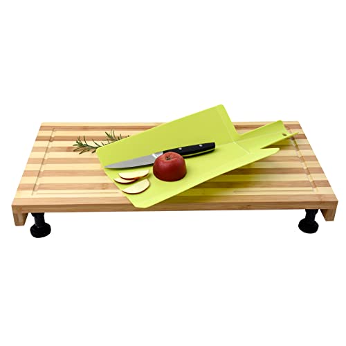 Hatillu Stove Cover Board - Bamboo Board For Cutting, Dicing And Chopping - With Juice Grooves And Adjustable Feet - Complete With Green Folding Cutting Board #TOP1