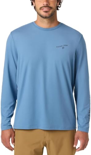 HANG TEN Men's Long Sleeve Sun Tee (US, Alpha, Medium, Regular, Regular, Blue/Dark Blue Logo)