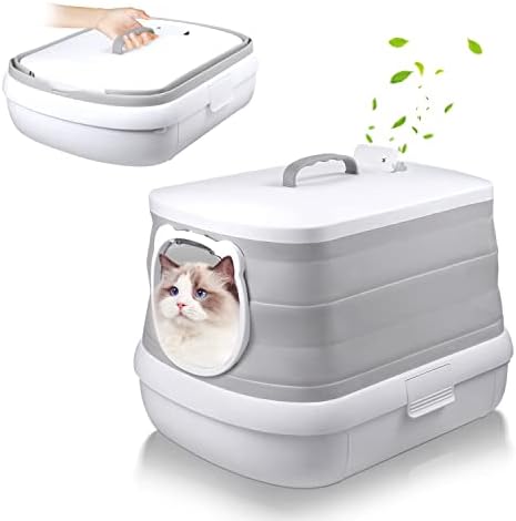 FLARUZIY Cat Litter Box, Foldable Large Portable Litter Box with Shovel Storage Space, Prevents Urine and Litter Leakage, Fully Enclosed Litter Box Isolates Odor, Portable for Outdoor Travel