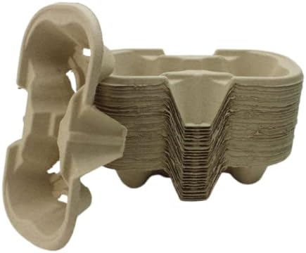 Signature Coffee Carriers 2 Cup Holders (105 Pack) Biodegradable Drink Carrier - Molded Pulp Fibre Cup Holder Tray for Take-Away Restaurants Shops and Cafes - Strong and Sturdy To-Go Drink Tray