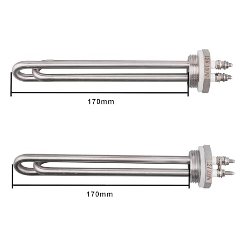 Edelstahl-Heizpatrone 1 Zoll (DN25) Durchmesser 33.2 mm 12 V 100 W BSP Messingflansch mit Silikonring