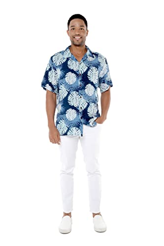 Matchable Couple Hawaiian Luau Shirt or Kimono in Pacific Palm Navy4
