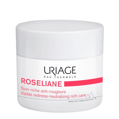 Uriage Roseliane Crème Riche Anti-Rougeurs - Beurre de Karité, Extraits de Ginseng et Algues - Apaise, Hydrate, Atténue les Rougeurs - Confort Durable - Peau Sèche et Sensible - Non Comédogène - 50ml