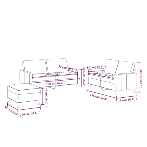 Snsowed 3-TLG. Sofagarnitur mit Kissen Schwarz Kunstleder, Sofa Mit Relaxfunktion, Couchgarnitur, Wohnzimmer Sofa, Couch, Sofa Set 3201413 – Bild 3